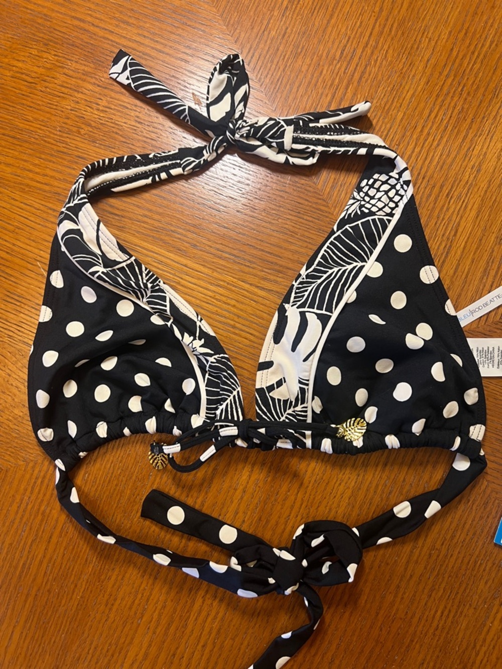 Bleu Rod Beattie Black with White Polka Dot Bikini Top. B2